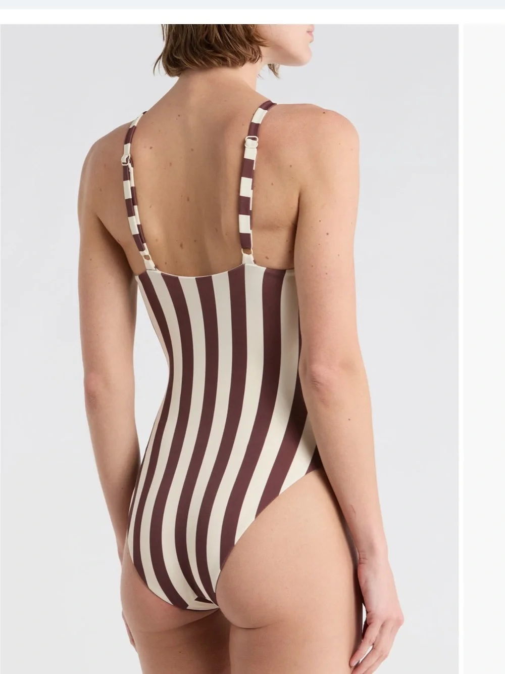 Onia Marilyn Swimsuit Medium chocolate cherry vertical striped NWT - Picture 3 of 6